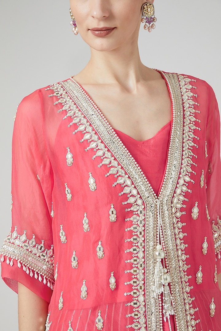 Coral Red Organza Bridal Sharara Set by Ekta Singh at Pernia's Pop Up Shop
