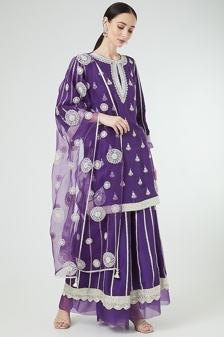 Purple Embroidered Sharara Set by Ekta Singh