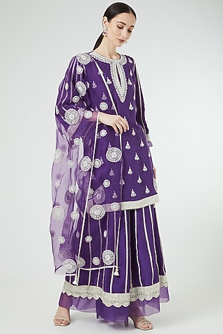 Purple Embroidered Sharara Set by Ekta Singh
