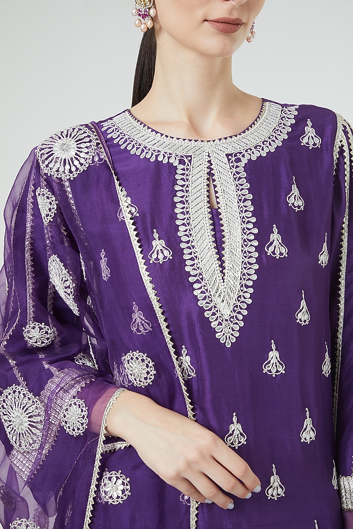 Purple Embroidered Wedding Sharara Set by Ekta Singh at Pernia's Pop Up Shop