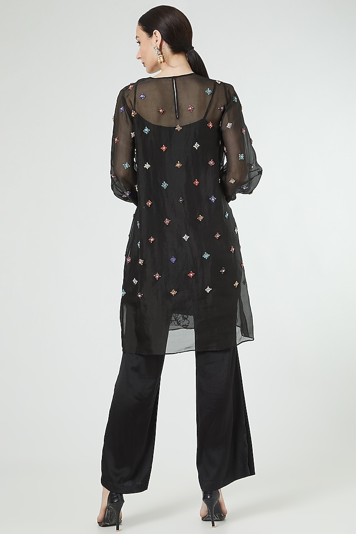 Black Embroidered Tunic Set by Ekta Singh at Pernia's Pop Up Shop