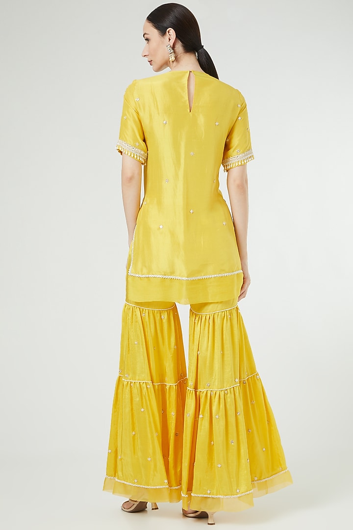 Yellow Hand Embroidered Wedding Sharara Set by Ekta Singh at Pernia's Pop Up Shop