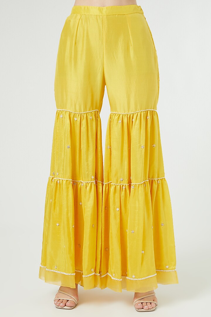 Yellow Hand Embroidered Wedding Sharara Set by Ekta Singh at Pernia's Pop Up Shop