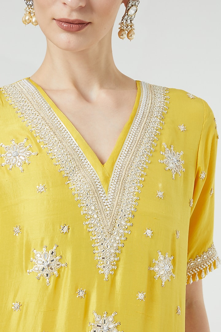 Yellow Hand Embroidered Wedding Sharara Set by Ekta Singh at Pernia's Pop Up Shop