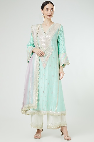 Sea Green Embroidered Kurta Set by Ekta Singh