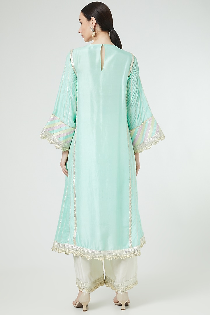 Sea Green Embroidered Kurta Set by Ekta Singh at Pernia's Pop Up Shop