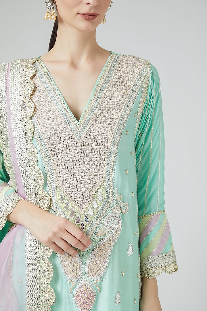 Sea Green Embroidered Kurta Set by Ekta Singh at Pernia's Pop Up Shop