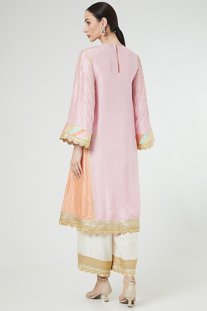 Pink & Peach Hand Embroidered Kurta Set by Ekta Singh at Pernia's Pop Up Shop