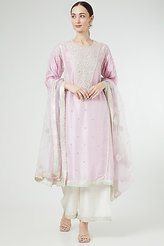 Lilac Hand Embroidered Kurta Set by Ekta Singh