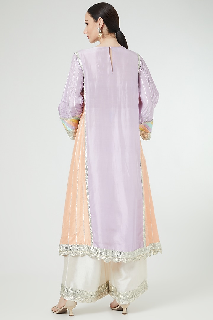 Lilac & Peach Embroidered Kurta Set by Ekta Singh at Pernia's Pop Up Shop