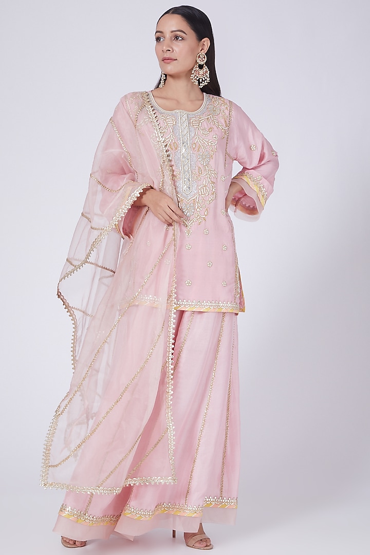 Pink Gota Embroidered Sharara Set by Ekta Singh