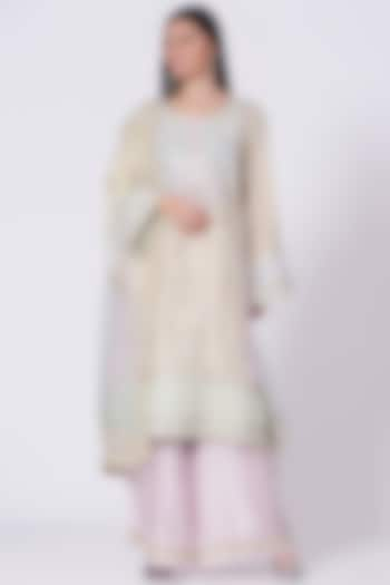 Almond Silk Kalidar Kurta Set by Ekta Singh at Pernia's Pop Up Shop