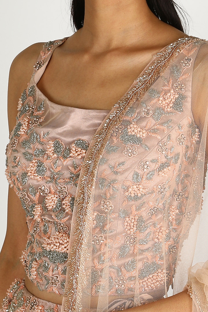 Peach Embroidered Wedding Lehenga Set by Sonal at Pernia's Pop Up Shop