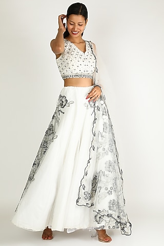White Embroidered Lehenga Set by Sonal