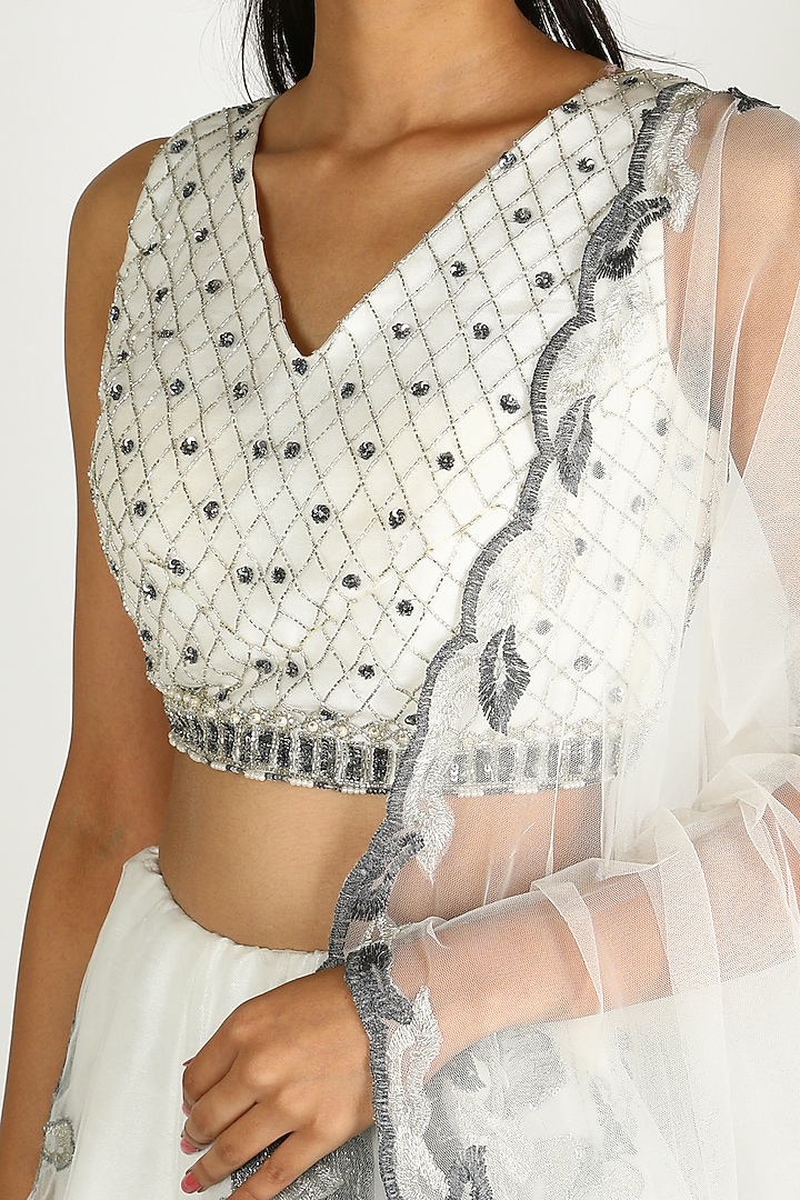 White Embroidered Wedding Lehenga Set by Sonal at Pernia's Pop Up Shop
