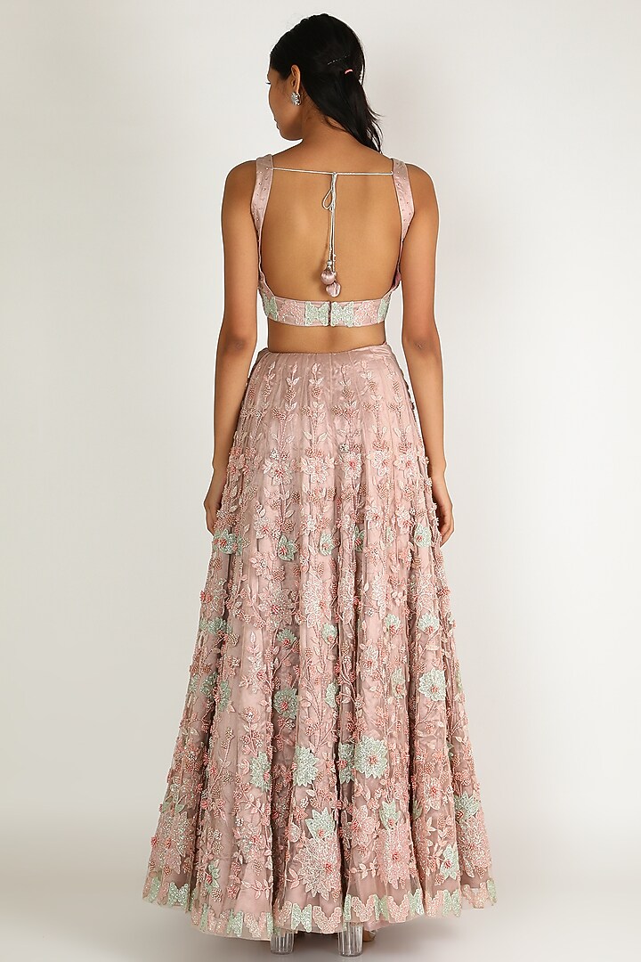Peach Pearl Embroidered Wedding Lehenga Set by Sonal at Pernia's Pop Up Shop