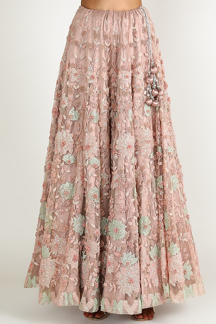Peach Pearl Embroidered Wedding Lehenga Set by Sonal at Pernia's Pop Up Shop