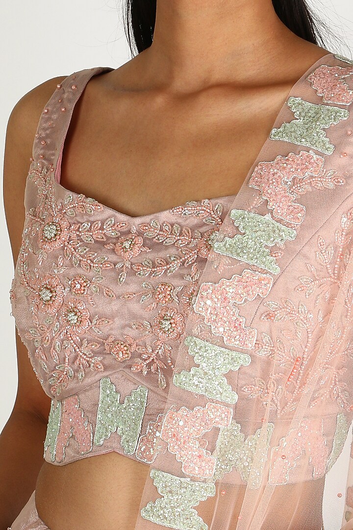 Peach Pearl Embroidered Wedding Lehenga Set by Sonal at Pernia's Pop Up Shop