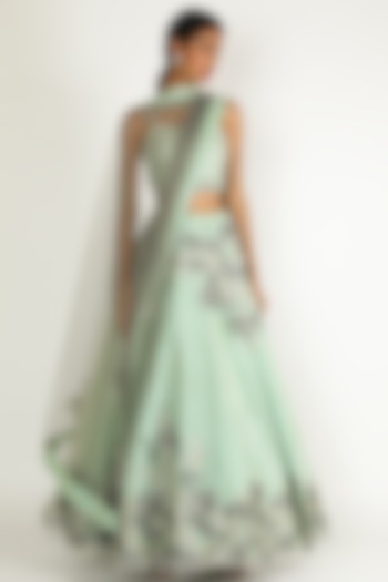 Mint Green Embroidered Lehenga Set by Sonal