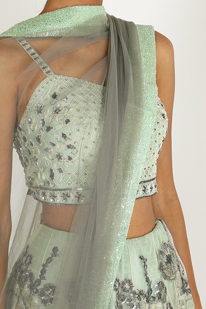 Mint Green Embroidered Wedding Lehenga Set by Sonal at Pernia's Pop Up Shop