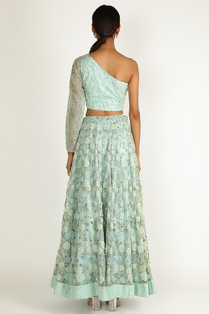 Mint Embroidered Wedding Lehenga Set by Sonal at Pernia's Pop Up Shop