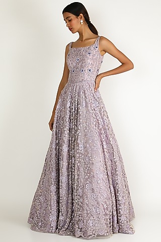 Lilac Pearl Embroidered Gown by Sonal