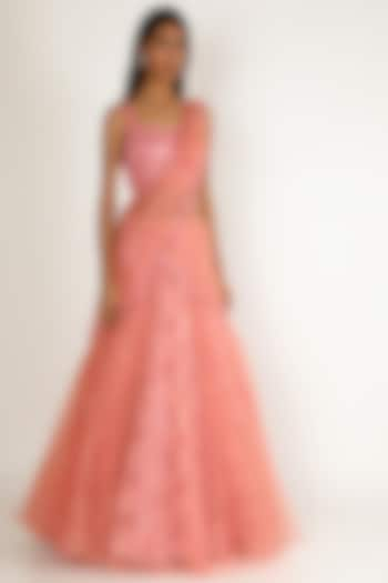 Pink Hand Embroidered Gown by Sonal