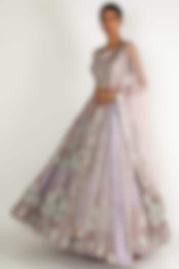 Lilac Embroidered Lehenga Set by Sonal