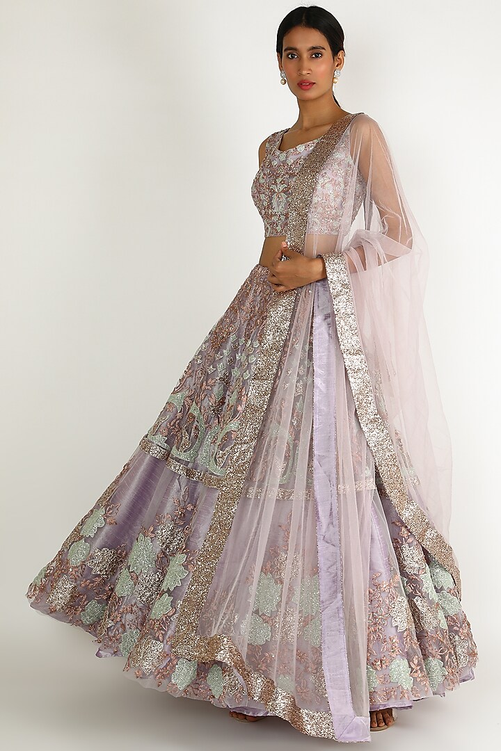 Lilac Embroidered Lehenga Set by Sonal