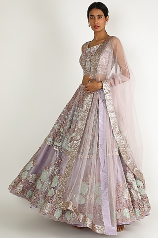 Lilac Embroidered Lehenga Set by Sonal