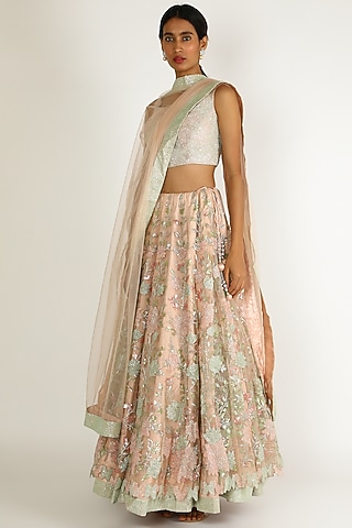 Peach Cut Dana Embroidered Lehenga Set by Sonal