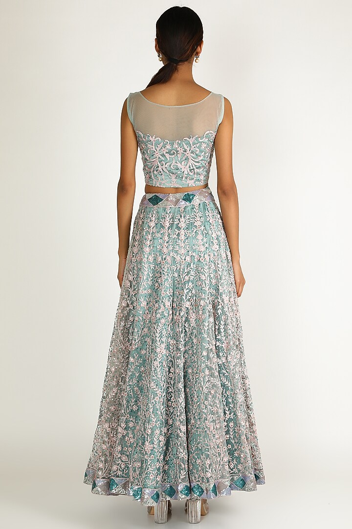Cobalt Blue & Pink Embroidered Wedding Lehenga Set by Sonal at Pernia's Pop Up Shop