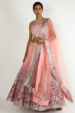 Orange Embroidered Lehenga Set by Sonal