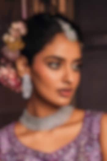 White Finish Swarovski Zirconia Diamond Choker Necklace Set by EKATHVA JAIPUR at Pernia's Pop Up Shop