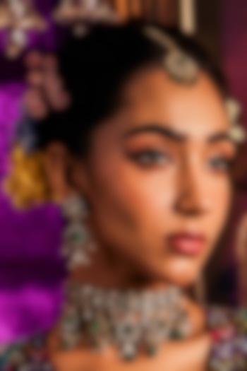 Black Rhodium Finish Kundan Polki & Emerald Stone Choker Necklace Set by EKATHVA JAIPUR at Pernia's Pop Up Shop