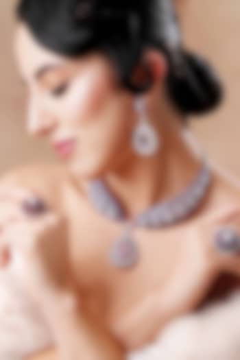 White Rhodium Finish Swarovski Diamond & Amethyst Stone Necklace Set by EKATHVA JAIPUR at Pernia's Pop Up Shop