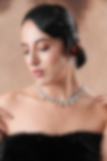 White Rhodium Finish Swarovski Diamond & Yellow Topaz Stone Necklace Set by EKATHVA JAIPUR at Pernia's Pop Up Shop