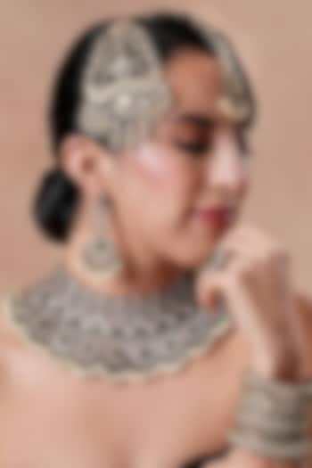 Black Rhodium Finish Kundan Polki & Emerald Stone Choker Necklace Set by EKATHVA JAIPUR at Pernia's Pop Up Shop