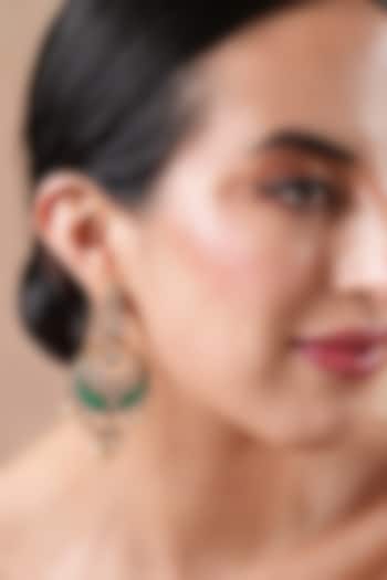Gold Finish Kundan Polki & Emerald Stone Chandbali Earrings by EKATHVA JAIPUR at Pernia's Pop Up Shop