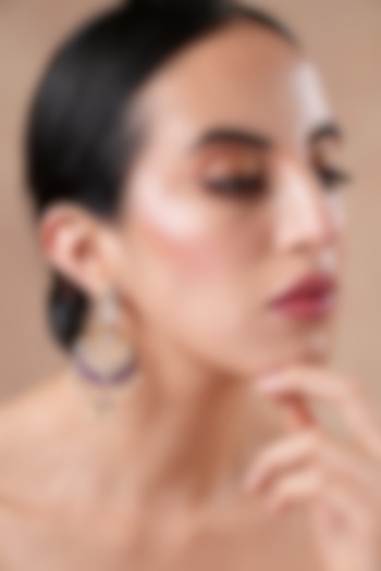 Gold Finish Kundan Polki & Purple Stone Chandbali Earrings by EKATHVA JAIPUR at Pernia's Pop Up Shop