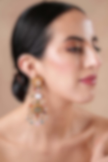 Black Rhodium Finish Navratna Stone Dangler Earrings by EKATHVA JAIPUR at Pernia's Pop Up Shop