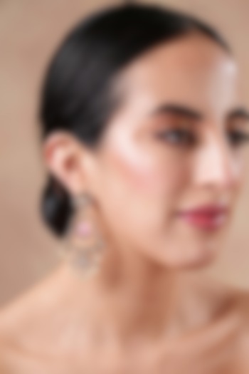 Gold Finish Moissanite Polki & Pink Stone Chandelier Earrings by EKATHVA JAIPUR at Pernia's Pop Up Shop