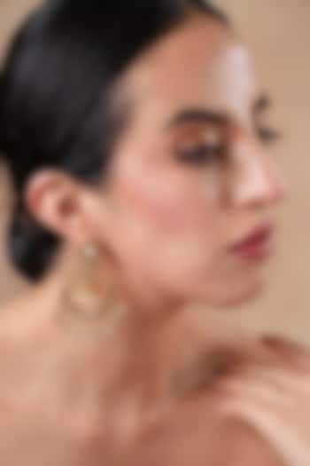 Gold Finish Kundan Polki Temple Chandbali Jhumka Earrings by EKATHVA JAIPUR at Pernia's Pop Up Shop