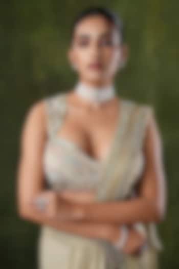 White Finish Diamond & Beaded Choker Necklace Set by EKATHVA JAIPUR at Pernia's Pop Up Shop