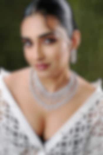 White Finish Zircon Layered Necklace Set by EKATHVA JAIPUR at Pernia's Pop Up Shop