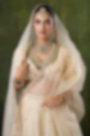 Gold Finish Kundan Polki & Green Stone Necklace Set by EKATHVA JAIPUR at Pernia's Pop Up Shop