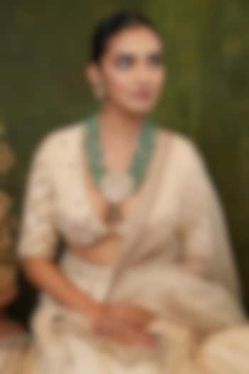 Gold Finish Kundan Polki & Green Stone Long Necklace Set by EKATHVA JAIPUR at Pernia's Pop Up Shop