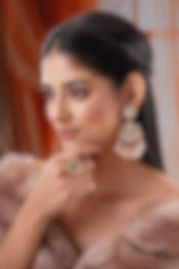 Gold Finish Kundan Polki & Red Stone Floral Dangler Earrings by EKATHVA JAIPUR at Pernia's Pop Up Shop