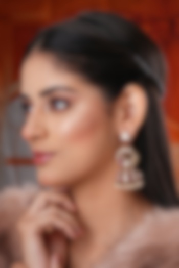 Gold Finish Kundan Polki & Red Stone Jhumka Earrings by EKATHVA JAIPUR at Pernia's Pop Up Shop