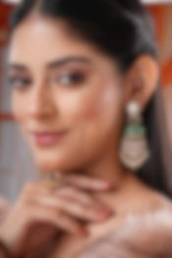 Gold Finish Kundan Polki & Turquoise Stone Jhumka Earrings by EKATHVA JAIPUR at Pernia's Pop Up Shop